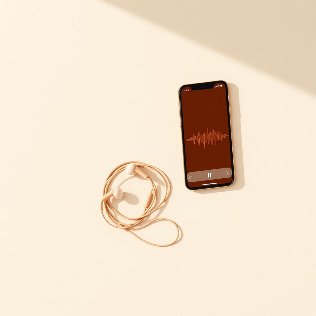 Auriculares junto a un celular reproduciendo el audio guiado