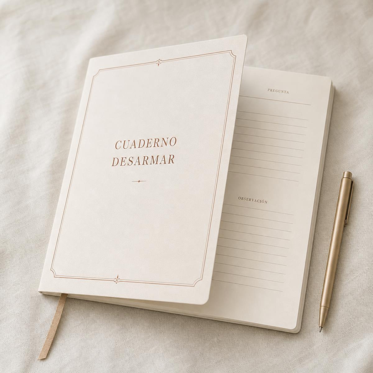 Cuaderno DESARMAR abierto con páginas para escribir